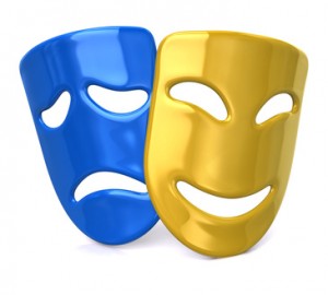 Yellow happy and sad blue masks